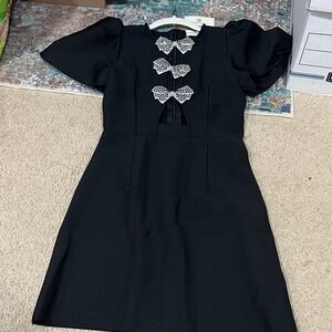 Chic Black Mini Dress with Leaf Details